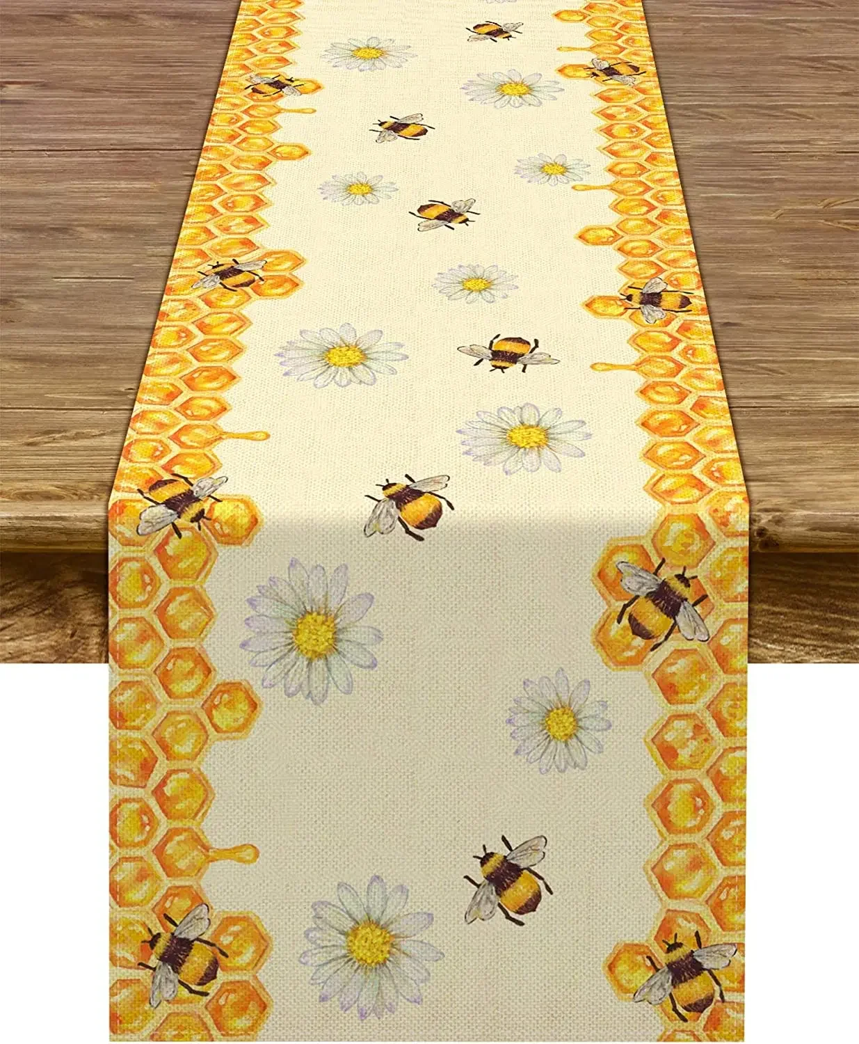 Summer Bee Daisy Linen Table Runners Holiday Party Decorations Washable Dining Table Runners Boy Girl Bithday Table Home Decor