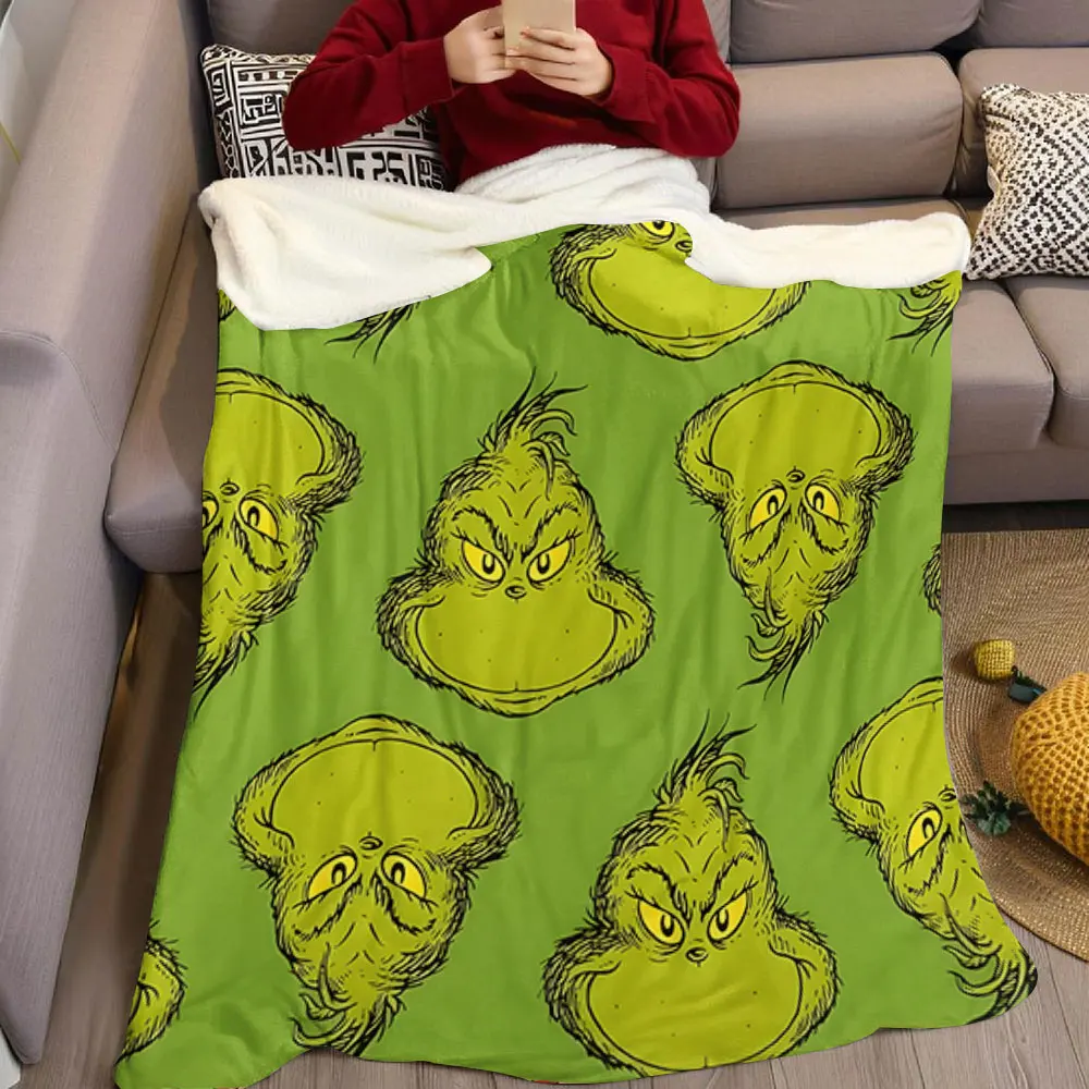 Christmas G-Grinch-S Printed Blanket Suitable for Sofas Beds Offices Travel Camping Chairs Warm Plush Blanket