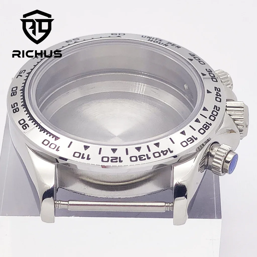 حافظة RICHUS VK63 مقاس 39 ملم حافظة ساعة فضية من الزجاج المعدني تناسب VK63 ملحقات ساعة حركة كوارتز