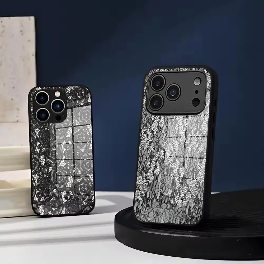 Lace fabric pattern Phone Case Tempered Glass For IPhone 17 Air 16 15 Pro Max 14 13 12 Plus Samsung S26 S25 Ultra phone case