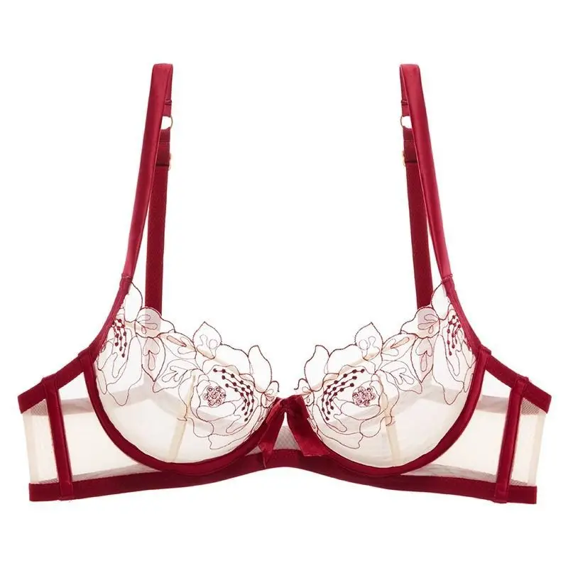 French Sexy Temptation Ladies Bra Set Pure Desire Lace Mesh Beautifully Embroidered Transparent Ultra-Thin Bra