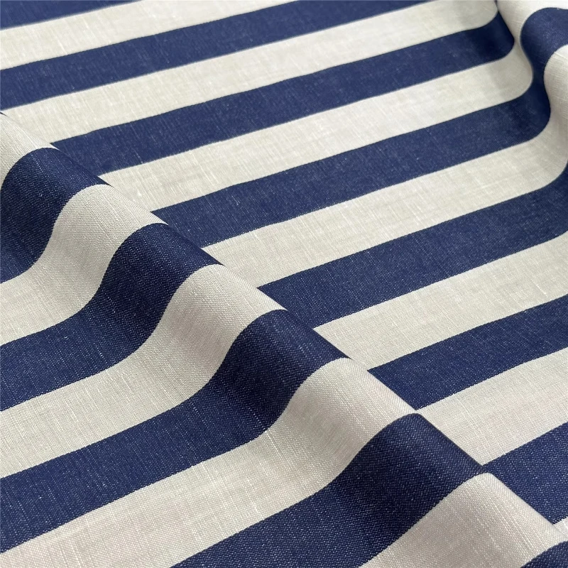 

L100cm X W135cm Linen Fabric Home Sewing Blue Wide StripeTextile Shirt Womens Summer Dress Curtain Decoration Crafts Materials