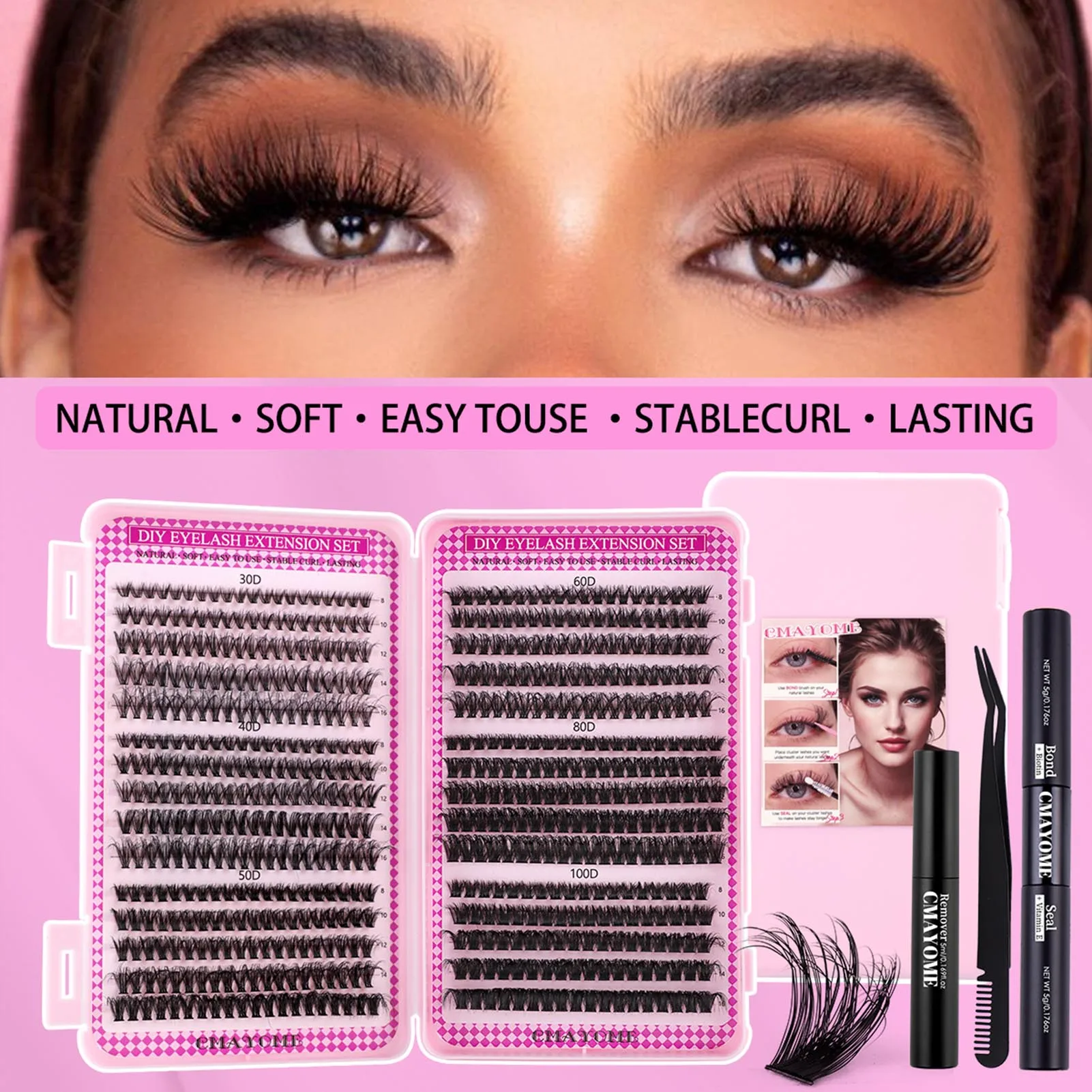 30-100D Fluffy lash clusters set 590pcs volume false eyelashes set D Curl Individual Lashes for professional makeup lashes