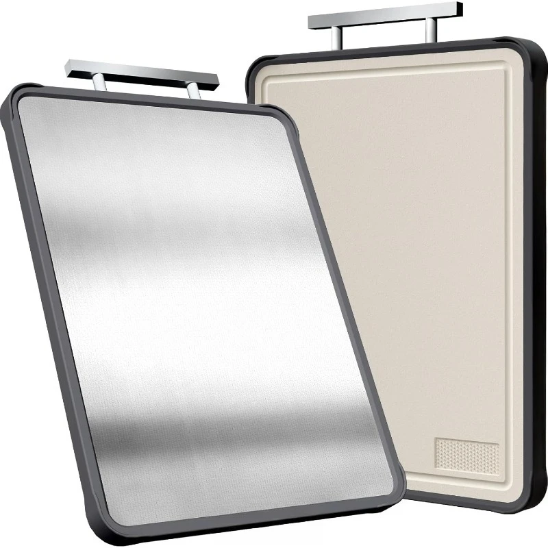 

Stainless Steel Cutting Board, Double Sided Titanium Cutting Boards for Kitchen, Stainless Steel and Wheat Straw PP Larg