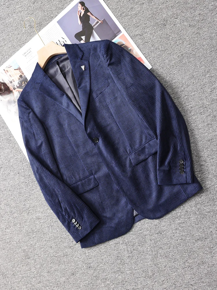 

Casual Stripe Men's Suit Ele Faionable Stand Fit Single-breasted Button Decorated Non-iron Treaent Polyester Blend