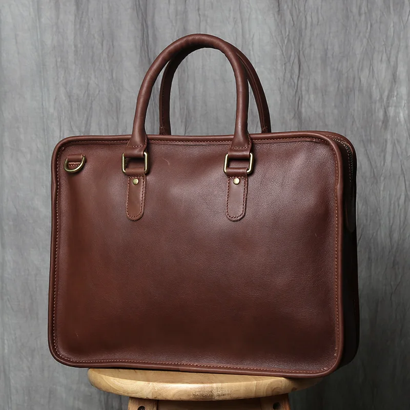 NZPJ Retro Herren Aktentasche Leder Laptoptasche Oberschicht Rindsleder Lässige Handtasche 14 Zoll Business Umhängetasche Messenger Bag – Detail 22
