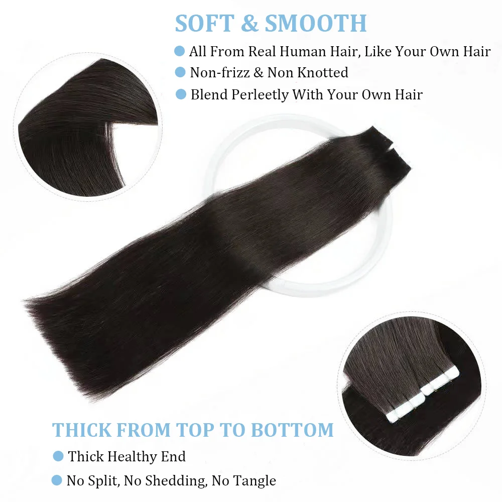 Tape in Hair Extensions Human Hair Invisible Straight Tape Hair Extensions for Women Seamless Skin Weft