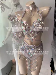 Diamond studded camisole tassel sexy belly dance nightclub music party tour dance performance costume