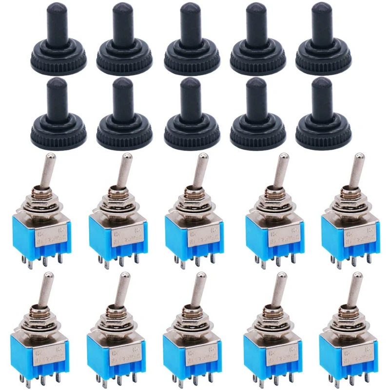 10/20pcs MTS-202 MTS-203 Toggle Switch 6A 125V AC on On SPDT 6pin Mini Switch DPDT ON OFF ON /ON ON With Waterproof Cap