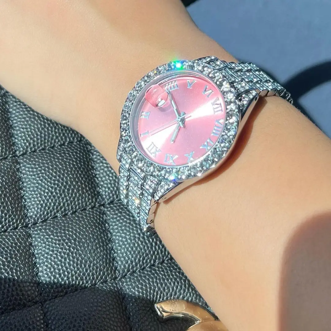 MISSFOX orologio da donna Full Diamond oro rosa piccoli orologi da polso per calendario Feamale orologi eleganti alla moda impermeabili nuovo