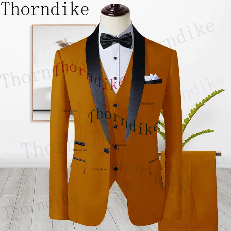 Thorndike Classic Navy Blue Wedding Party Men Jacket Trousers Vest Male Blazer Coat Pants Vest Fashion Slim Fit Suit