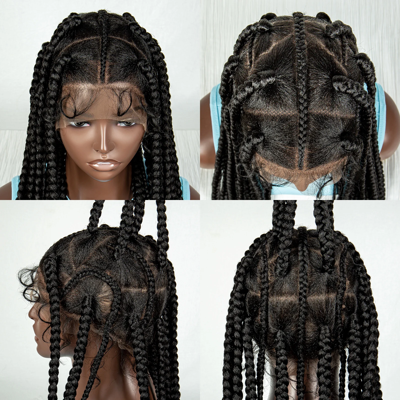 Wig kepang renda penuh sintetis kotak tanpa simpul untuk wanita Wig kepang buatan tangan renda penuh panjang Cornrow jalinan Wig