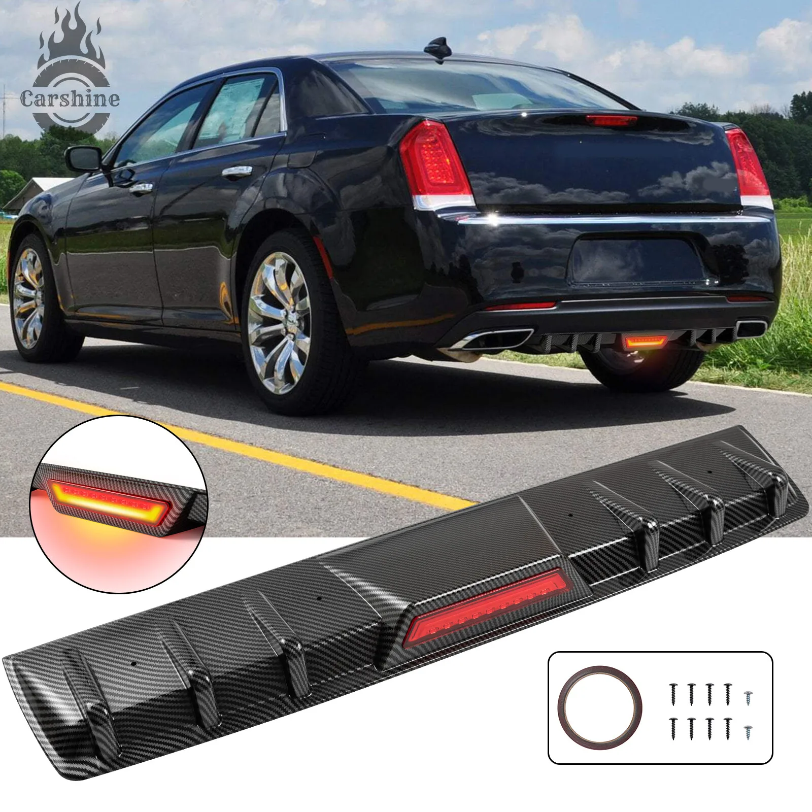 

Carbon Fiber Rear Bumper Diffuser w/LED Tail Brake Light For Chrysler 300