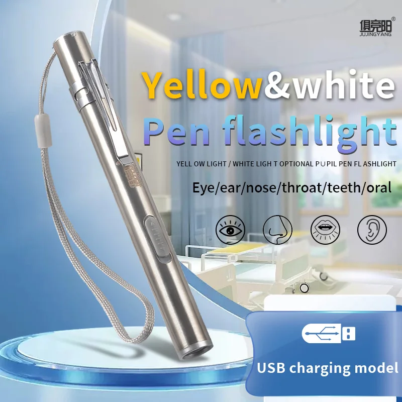 Usb Rechargeable Flashlight Mini Led Stainless Steel Strong Light Doctor Nurse Household Small Flashlight Pen-Shaped Oral Light