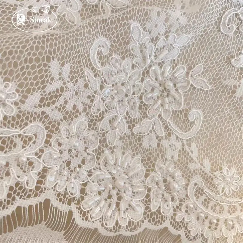 1,5 Meter/Stück. Hochwertiger weißer, genähter Perlen-Spitzenkopfschleier, Hochzeitskleid, dekorative Accessoires, handgefertigt, DIY. – Detail 3
