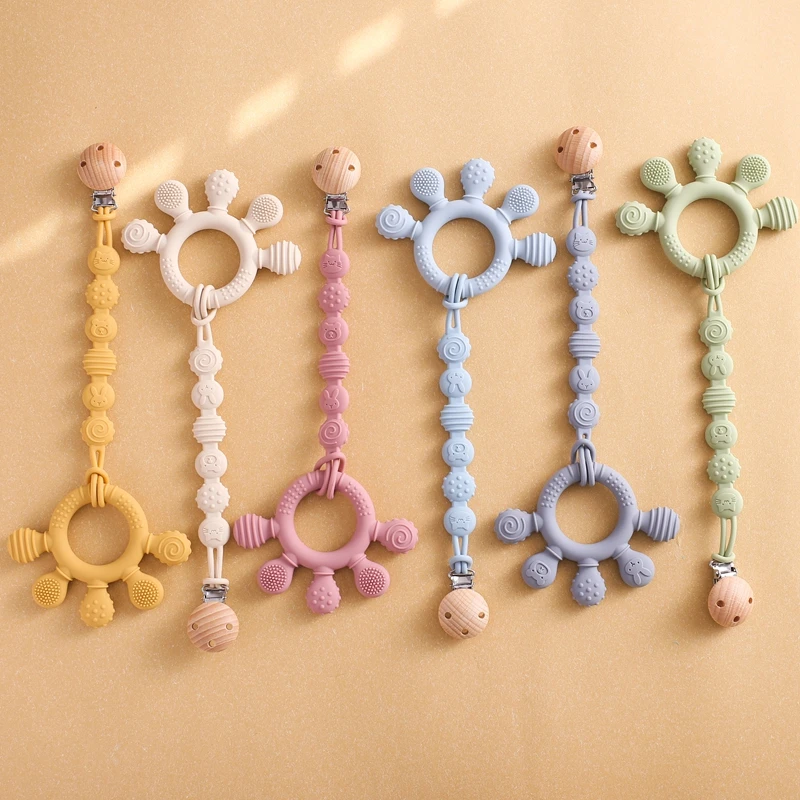 1Set Baby Silicone Pacifier Chain BPA Free Silicone Dummy Nipples Holder Clip Cartoon Teething Chain Toy For Newborn Chewing Toy