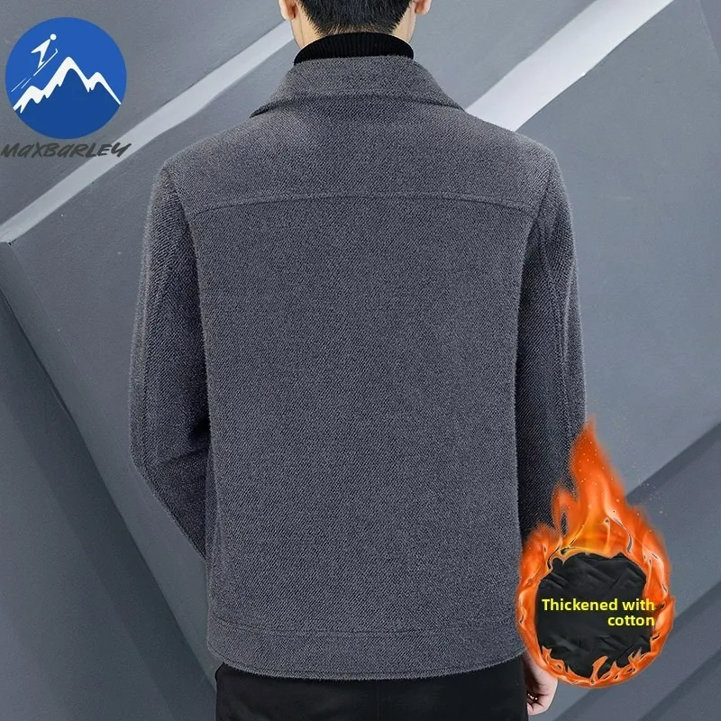 Maxbarley Wool Jacket Mens Classic Notch Lapel Outdoor Work Windproof Coat Casual Daily Wear Thickened Comfortable Outerwear