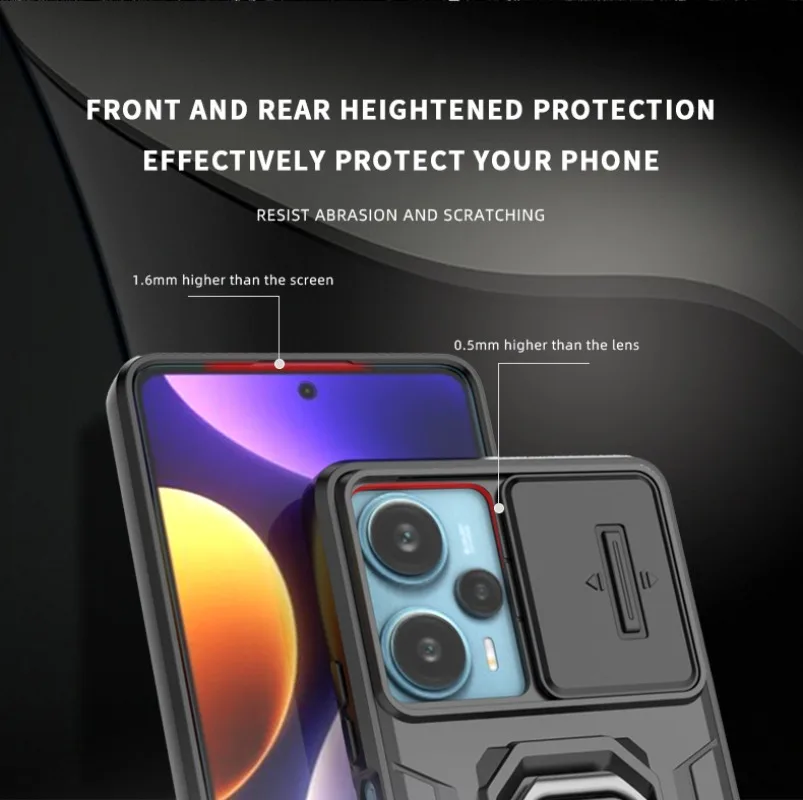 Dla Xiaomi Poco F6 5G 2024 Etui pierścieniowe Camera Slide 360 Protect Funda Dla Poco X6 M6 X5 F5 Pro X 6 Neo C65 F6 M 6 X 5 Back Cover