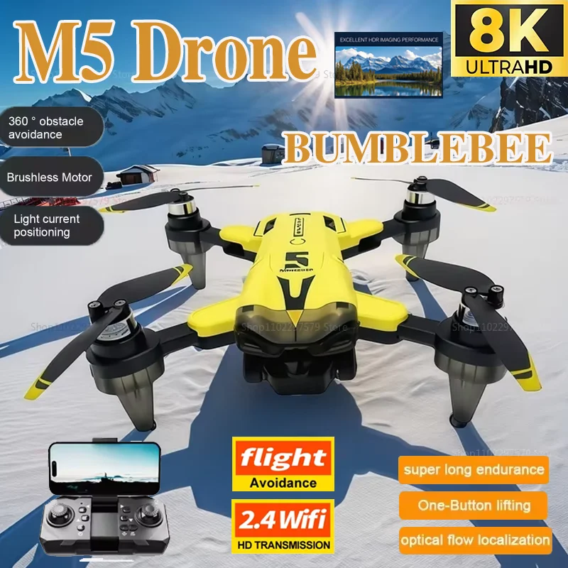 M5 Drone 8K Wide-Angle HD Triple Camera WiFi FPV Height Hold RC Quadrotor Drone For Adults Kids Toys Gift For Aerial Photography
