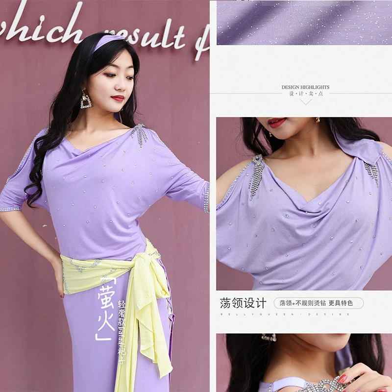 زي الرقص الشرقي للنساء ، بدلة تدريب ، ملابس تدريب ، وشاح رأس ، حزام وتنورة ، أداء مسرحي للكبار ، 3 طقم