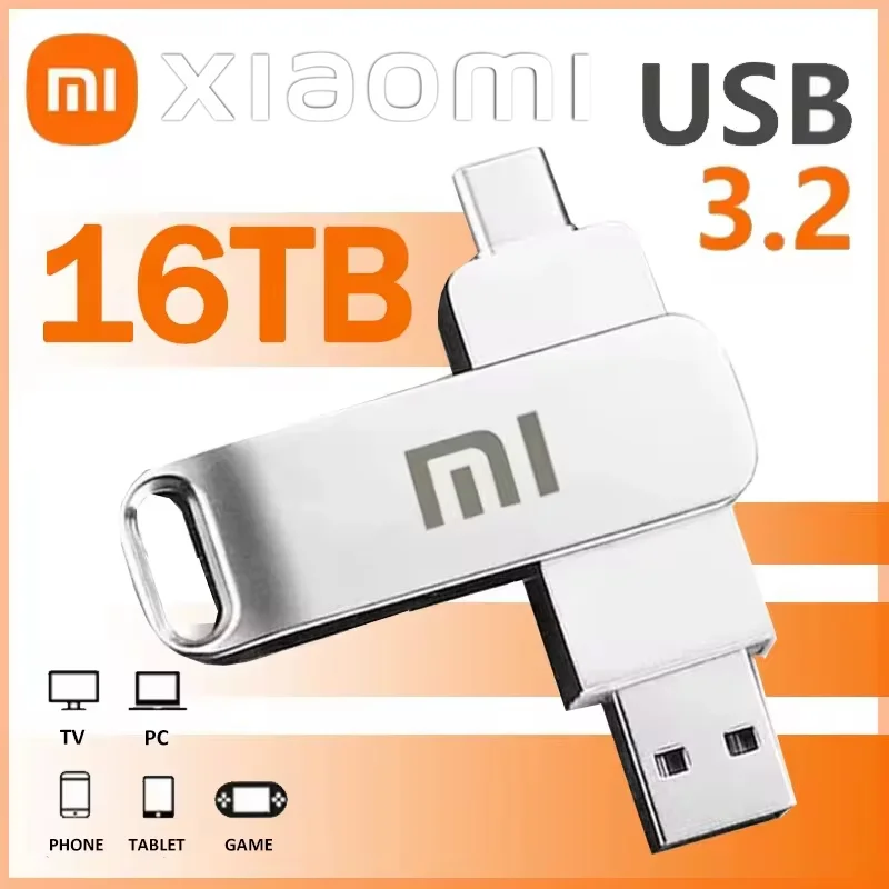 Xiaomi 16TB USB3.2 Flash Drive Type-C U Disk High-Speed Pen Drive U Flash Drive Portable SSD 8TB 4TB For Laptop Computer Car New