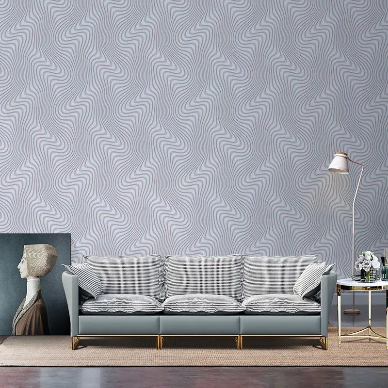 3D Wavy Line Wallpaper Non Self Adhesive Minimalist Geometric Embossed Texture Waterproof Stripe Wall Paper for Living Room