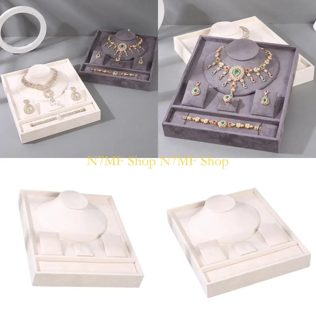 

N7MF Multifunctional Jewelry Drawer Tray Soft Velvets Storage Plate for Rings Elegant Necklace Bracelets Earring