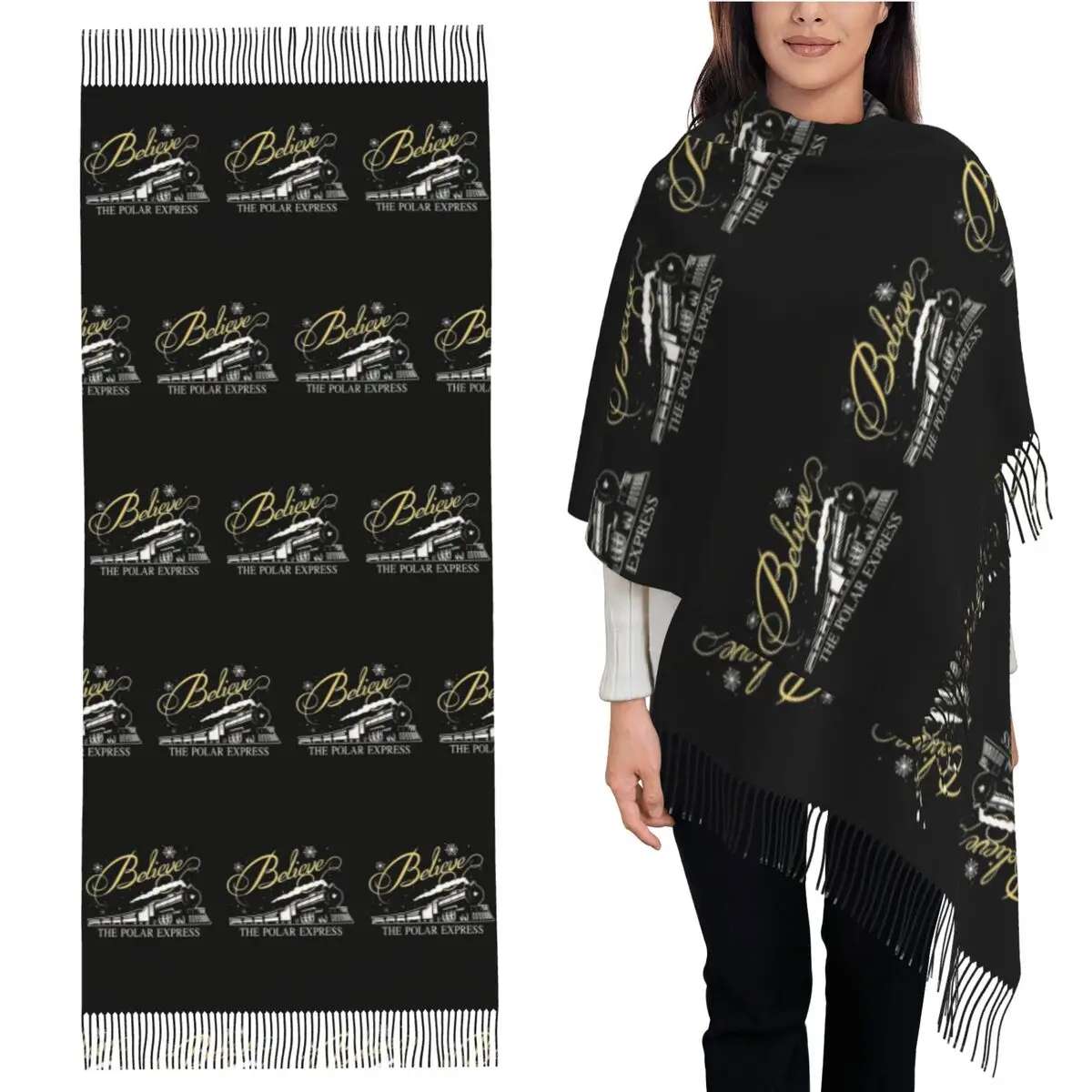 

Полярный экспресс-шарф, шарфы с кисточками для женщин, мягкие теплые шали и накидки, большая осенне-зимняя шаль