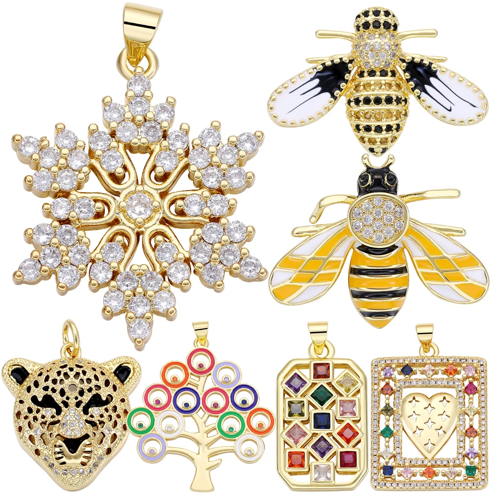 Juya Neues Design 18K Echtgold vergoldet Schneeflocke Biene Liebe Herz Baum Evil Eye Panther Leopard Löwe Charms für DIY Schmuckherstellung