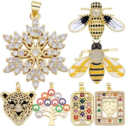 Juya New Design 18K Real Gold Plated Snowflake Bee Love Heart Tree Evil Eye Panther Leopard Lion Charms For DIY Jewelry Making