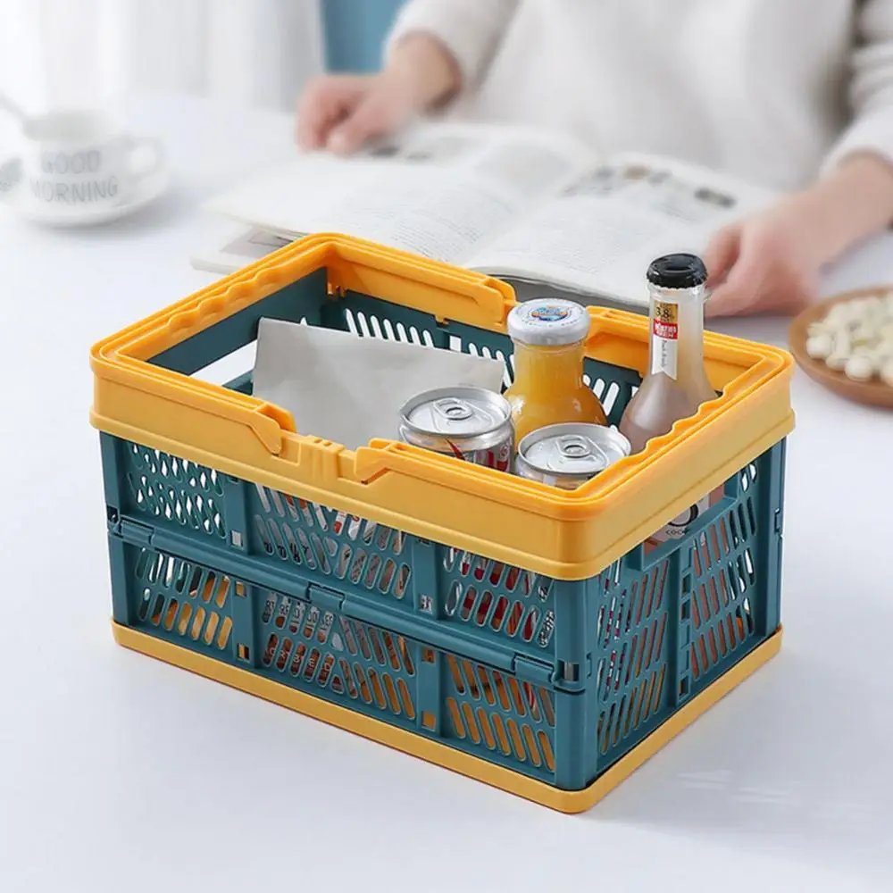 Plastic with Handle Storage Home Collapsible Shopping Basket Folding Crate Milk Toys Food Clothes Books Holder