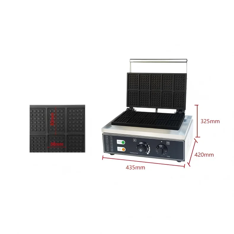 High Productivity Ten-Piece Waffle Stove Popular Stainless Steel Design for Bakery Restaurant Food Snack 220V Electric