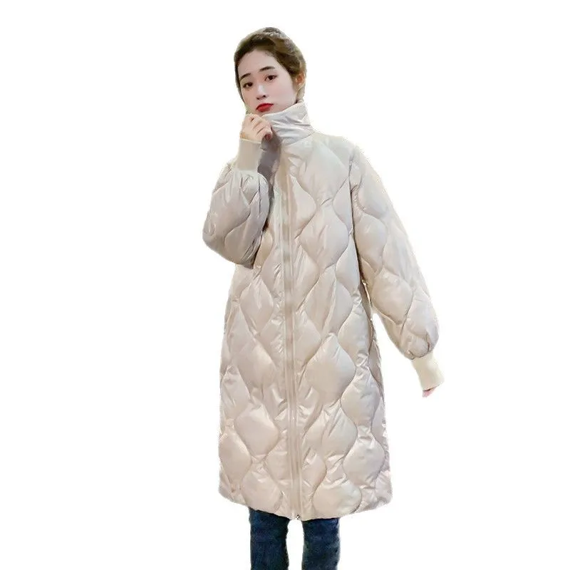 Parkas Women Knee Length Coats Stand Collar Jackets Full Sleeve Thick Warm Y2k Streetwear Elegant Jacket Coat Autumn Winter