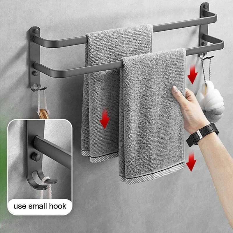 

New Towel Rack Wall Mounted Bathroom Hand Towel Rack Stainless Steel Bathroom Double Slipper Storage Hanging Rack 40/50cm 2 Tier