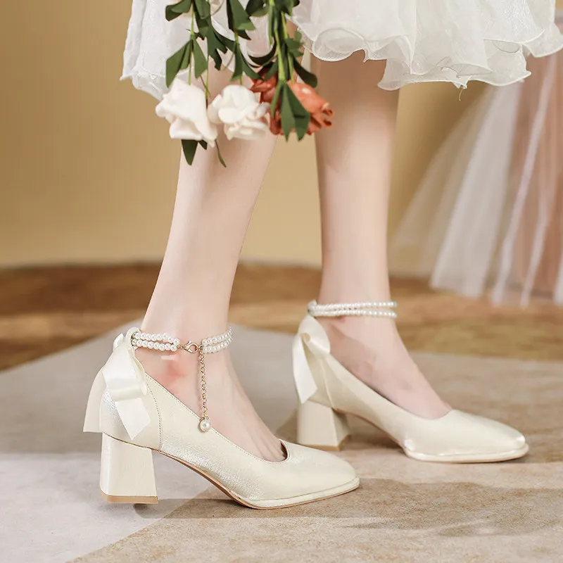 

Shoes Women White High Heels Bride Wedding Shoes Women Bridesmaid Wedding Dress Leather Shoes