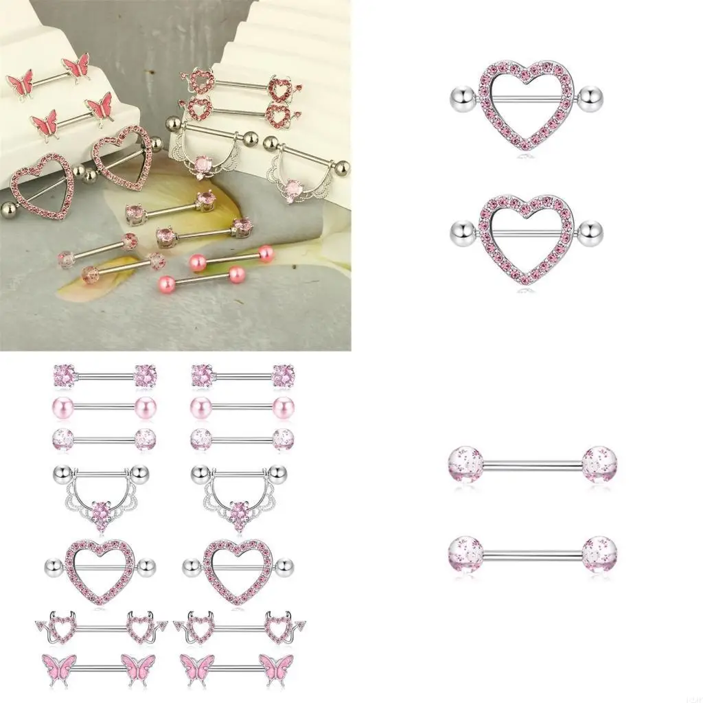 

Fashionable Nipple Rings Jewelry Set with Sparkling Pink Silver Cubic Zirconia Stones for Fashion Enthusiasts