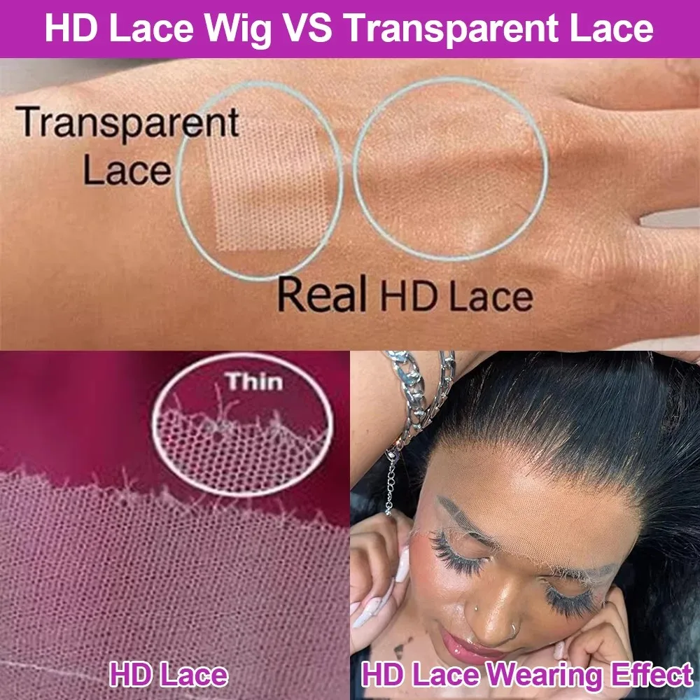 40 42 Inch Kinky Straight Lace Front Wig Pre Plucked Yaki Straigh HD 13X4 Lace Frontal Wig 100% 4C Edges Curly Human Hair Wigs image 4