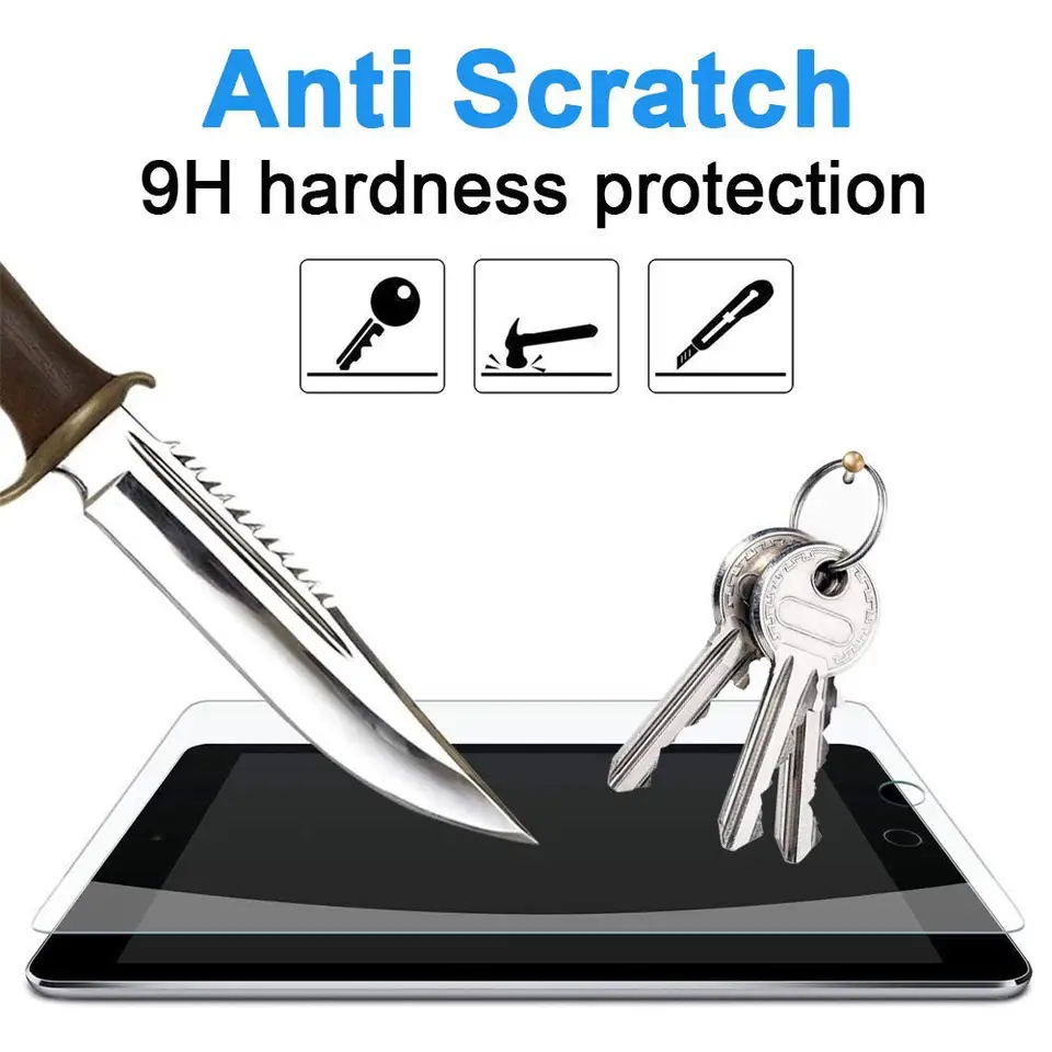 Para iPad 9ª 8ª 7ª 10.2 Película de vidrio templado Full HD Protector de pantalla en iPad Air 10.9 M3 M2 2026 Pro 11 M5 M4 2025 Resistente a rayones Cubierta para iPad 5 6 9.7-pulgadas Recubrimiento oleofóbico Fácil instalación Paquete de 2 3
