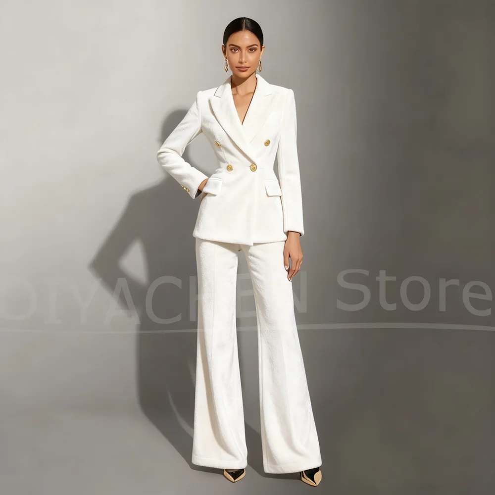 

Женский бархатный костюм, двубортный пиджак с длинными рукавами и широкими брюками, элегантный деловой женский костюм из двух предметов с остроконечными лацканами
