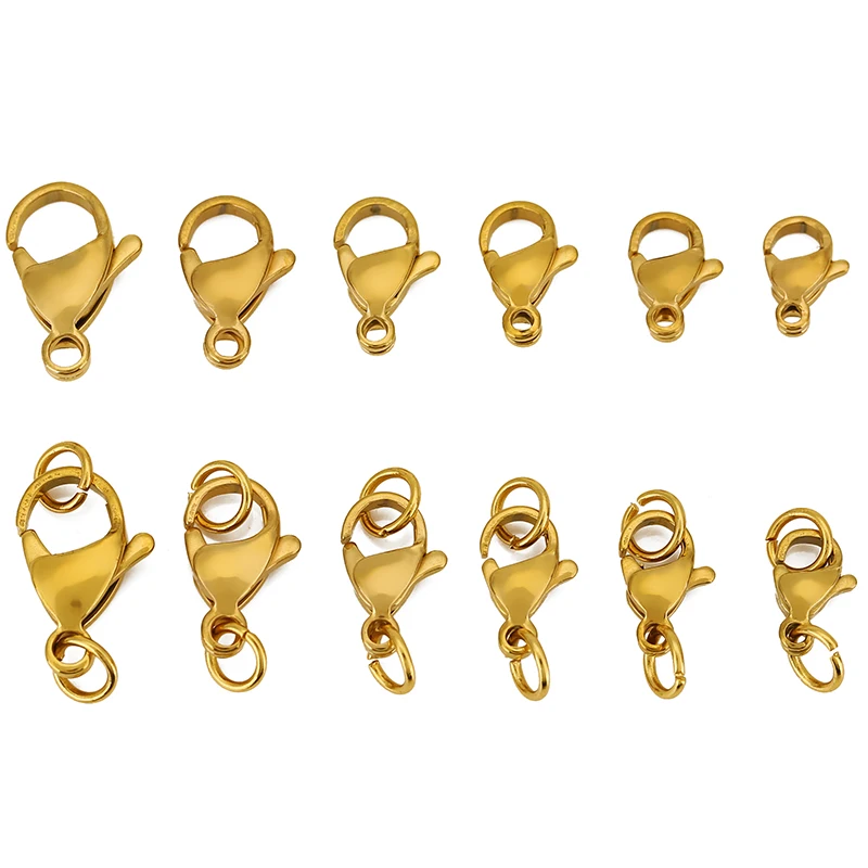 

30pcs/lot Gold Lobster Clasp with Jump Rings Hooks Stainless Steel Connectors for Necklace Bracelet Diy Jewelry Making Supplies