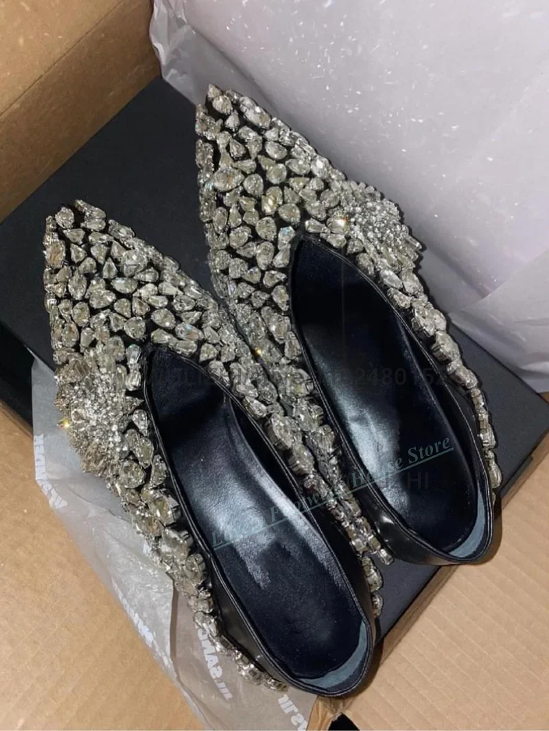 

Женские туфли-лоферы со стразами и бриллиантами, удобные женские туфли без шнуровки на плоской подошве с острым носком, вечерние одинарные туфли