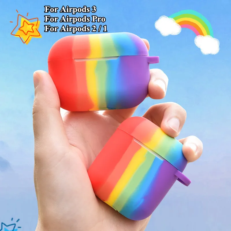 Rainbow Silicone Cover Case For apple Airpods 3 Pro Case sticker Case for airpod 1 2 3 For Air Pods Accessories