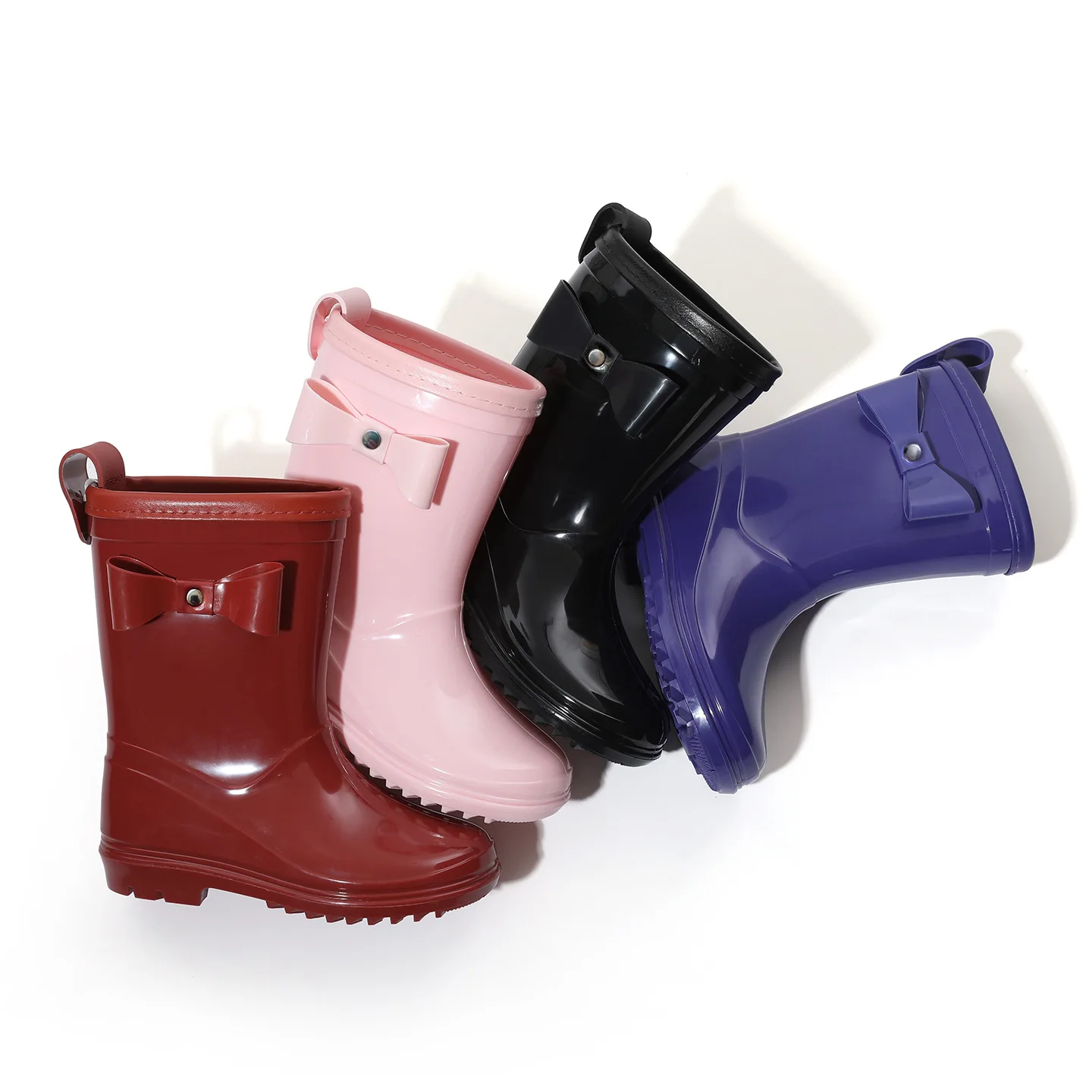 Girls Simple Solid Color Non-Slip Thick Sole Stain-Resistant Shoes New Kids' Rain Boots Children Casual Rain Boots with Bow