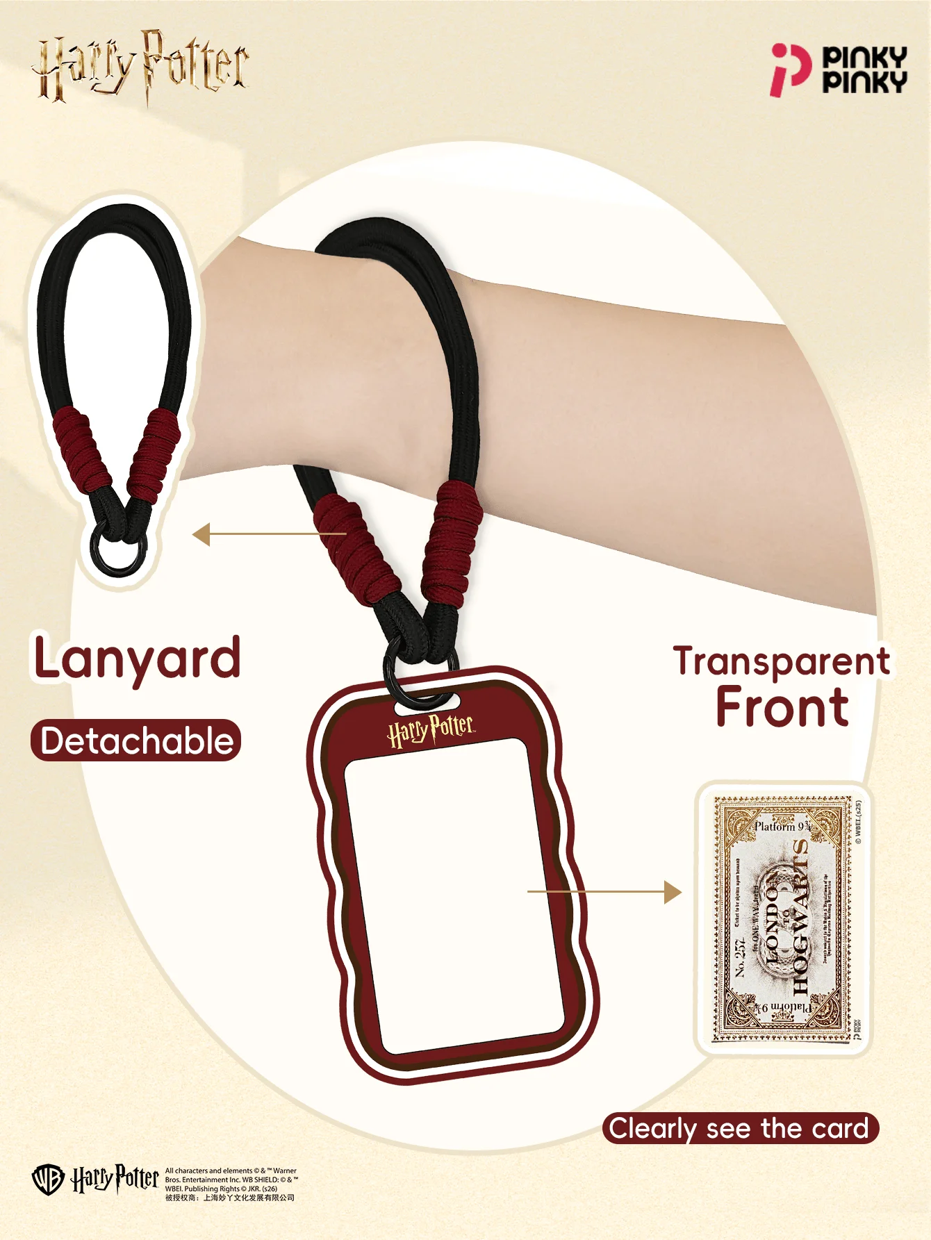 Pinky Harry Potter Card Holder Bag Charm Bus Card Protector for Commuting Outing Gifting for Fans Students&Office Workers