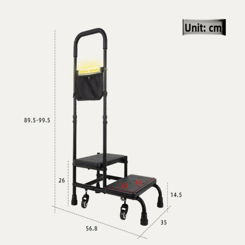 Adjustable double bedside footstool with wheels for the elderly and children