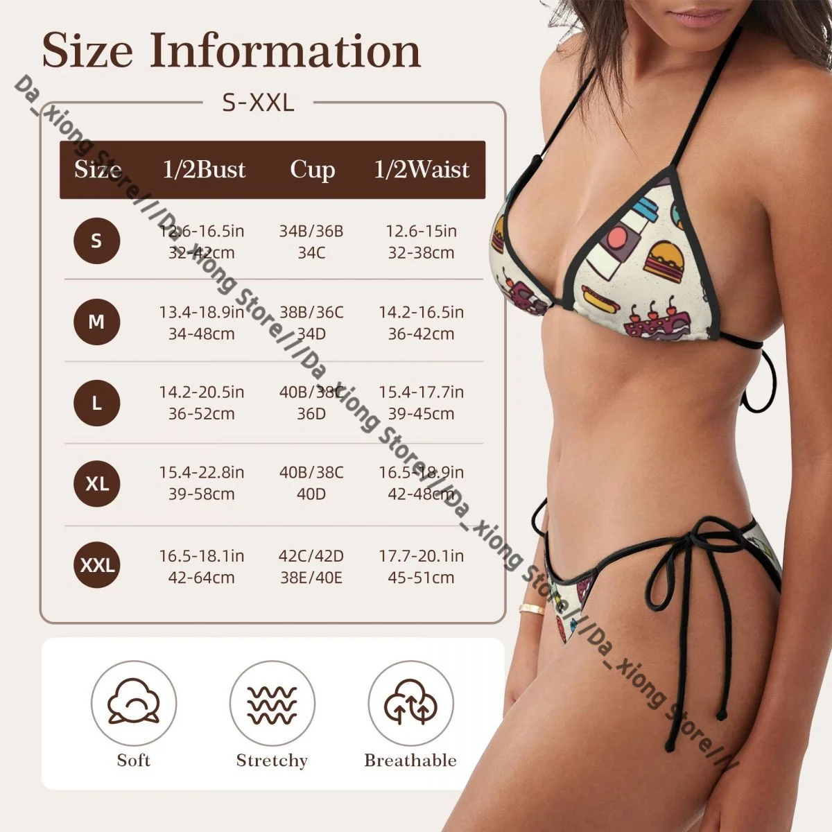 Costumi da bagno modello alimentare Donna Bikini sexy Costumi da bagno Costume da bagno Micro infradito Abbigliamento da spiaggia bordato