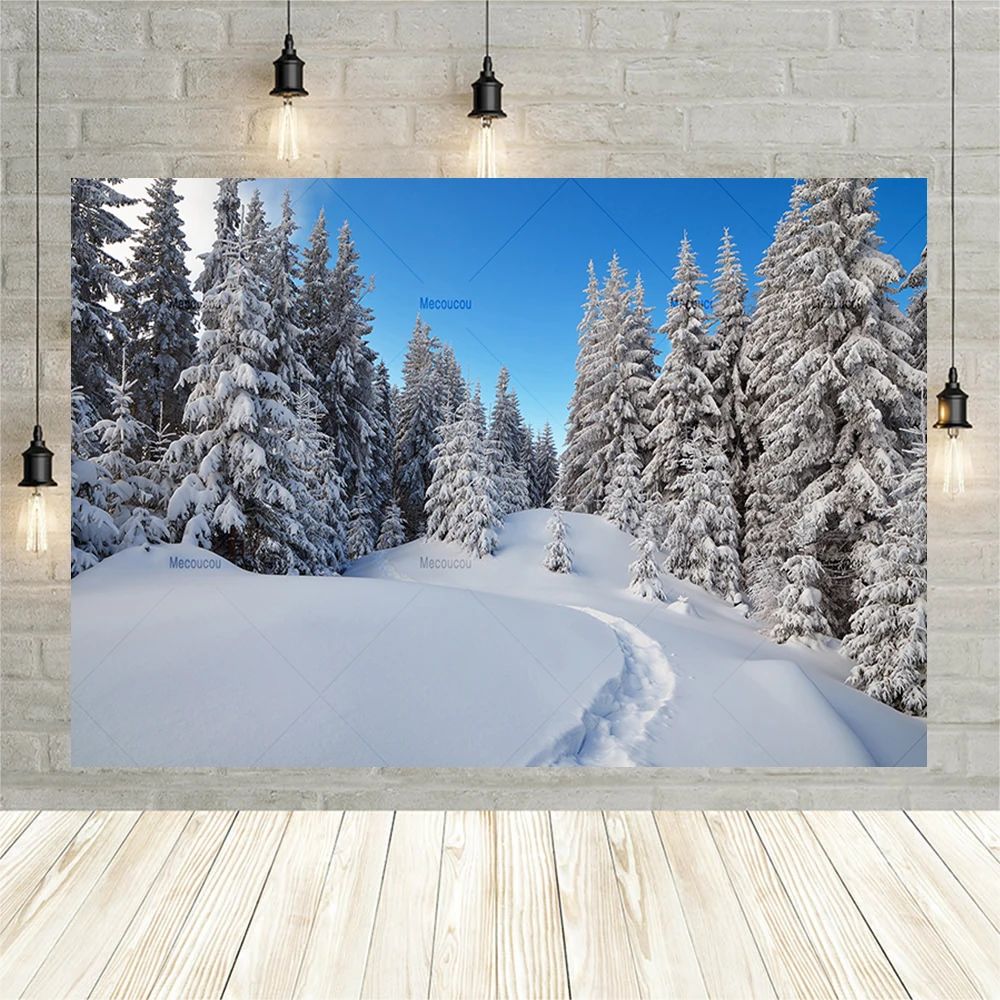 Winter Snow Scene Backdrops For Photography White Forest Baby Portrait Photographic Room Decor Backgrounds Photo Studio Props