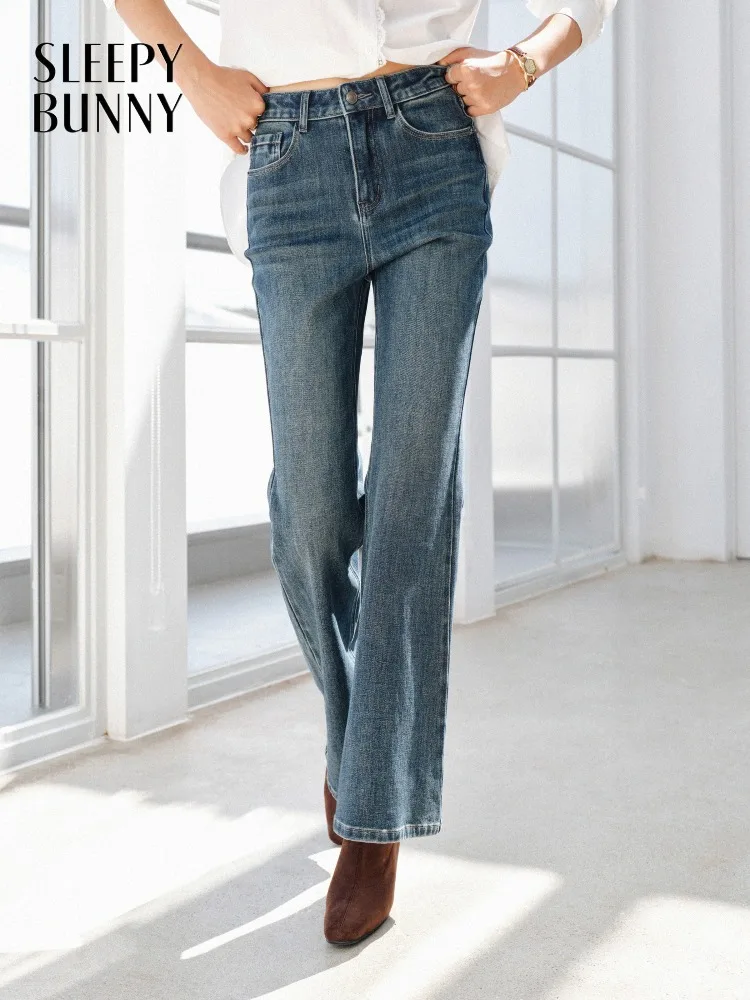 

Vintage Blue Flared Jeans Women High Waist Stretch Denim Pants Retro Washed Casual Long Trousers for Autumn Everyday Outfits