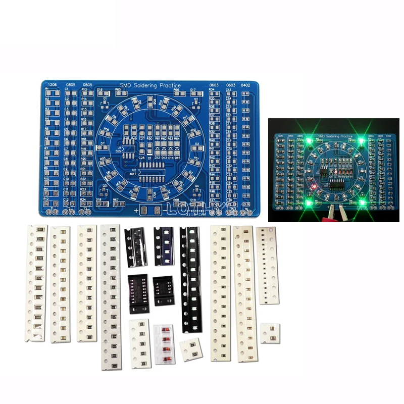 DIY Electronic Kit SMD Component Soldering Practice Board NE555 CD4017  Rotating Flashing LED SMT LQFP44 Circuit Training Kit