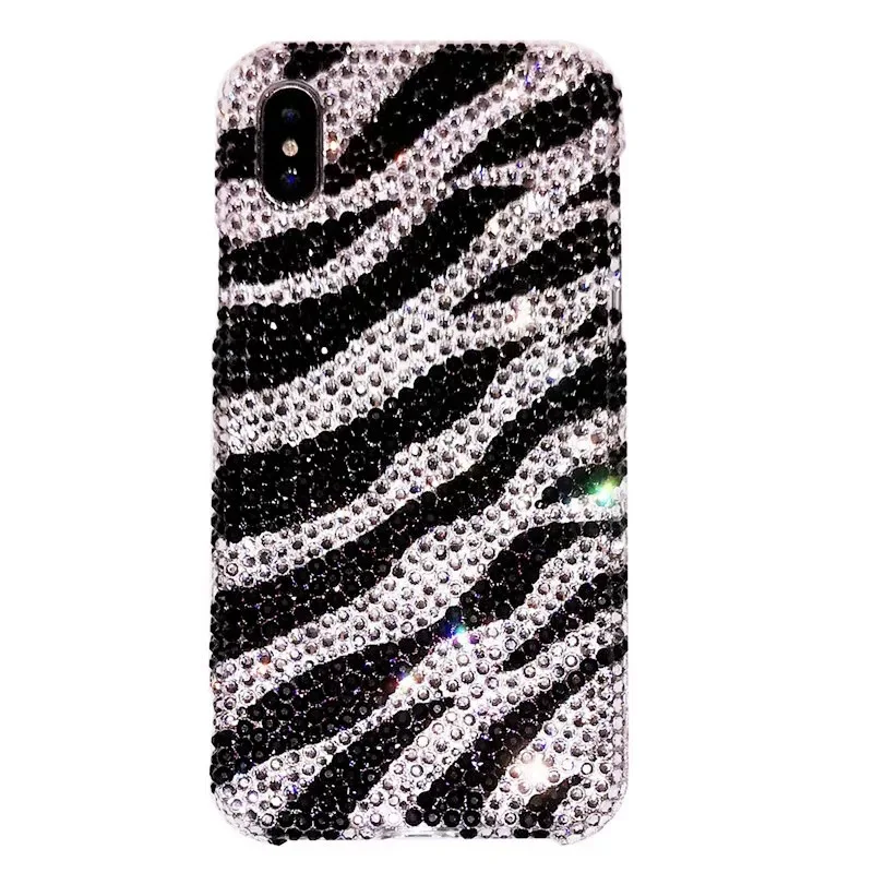 

Suitable for iPhone phone case, rhinestone high-grade zebra pattern protective cover.